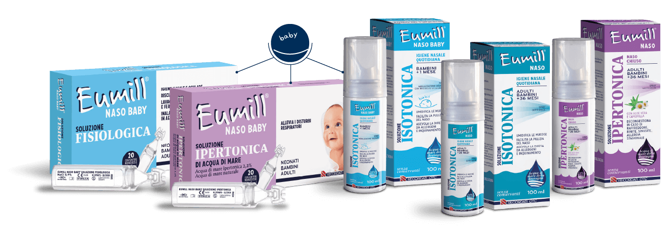Linea Eumill naso formulazione adulto e bambino per decongestione e igiene nasale